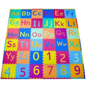 KC Cubs Soft & Safe Non-Toxic Children’s Interlocking Multicolor Exercise Puzzle Educational ABC Alphabet EVA Play Foam Mat for Kid’s Floor & Baby Nursery Room, 36 Tiles, 9 Colors, 54 Borders