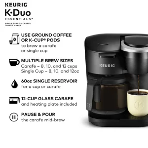 Keurig K-Duo Essentials Black Single-Serve K-Cup Pod Coffee Maker, Black