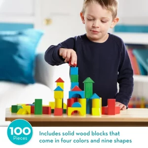 Melissa & Doug Wooden Building Blocks Set – 100 Blocks in 4 Colors and 9 Shapes – FSC-Certified Materials